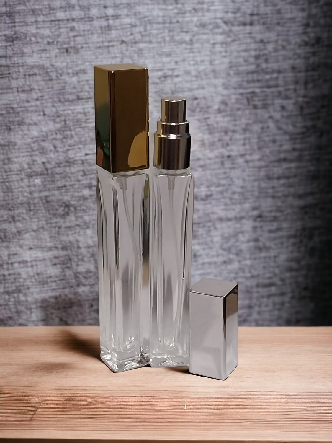 10mL Elegant THICK QUALITY Square Face GLASS Atomiser with Gloss Gold or Silver Overcap