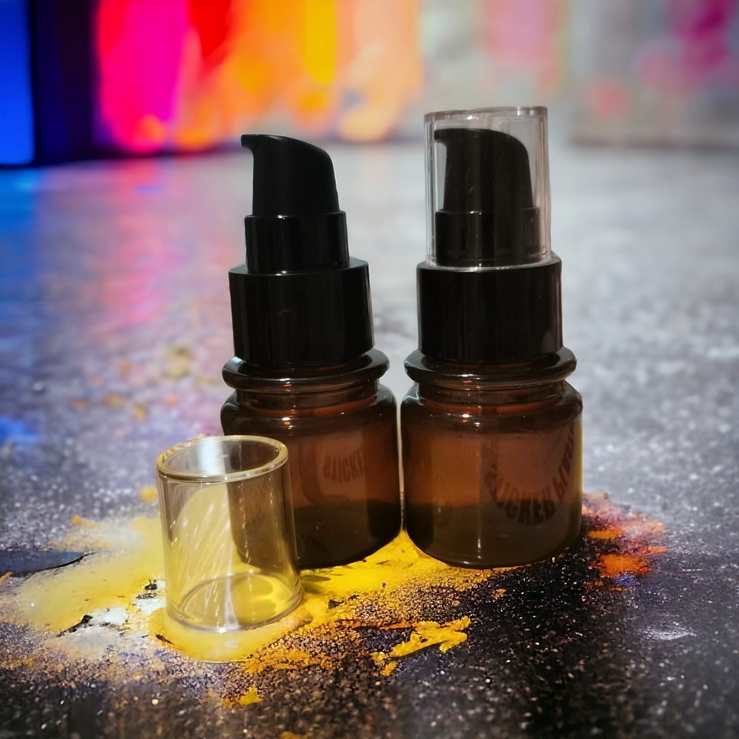 40mL Amber (PET) Base Black Serum Pump with Clear Overcap