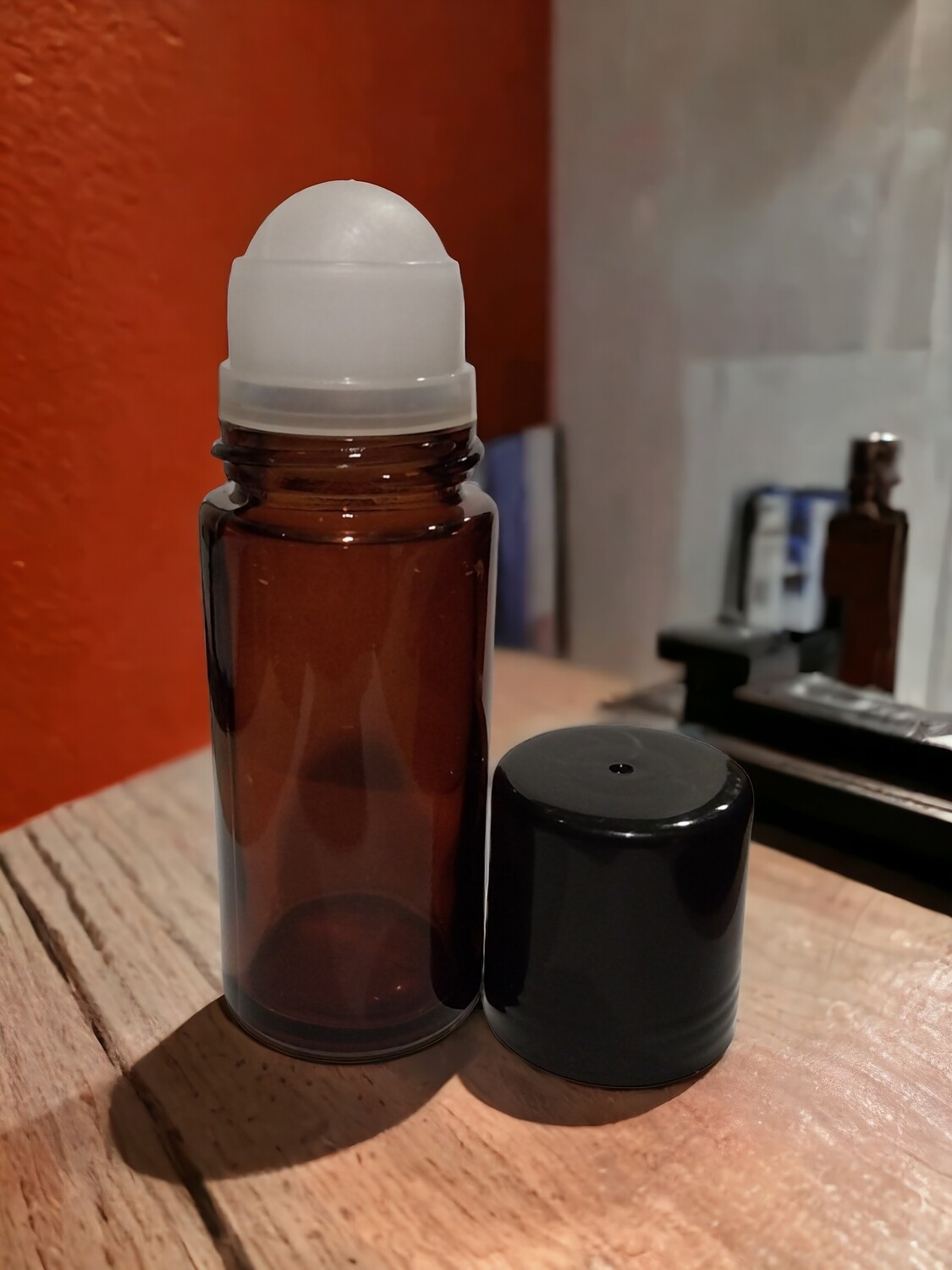 50mL AMBER THICK GLASS Roller (Deodorant or Essential Oils) - REFILLABLE - PACK OF 6 (SECONDS)
