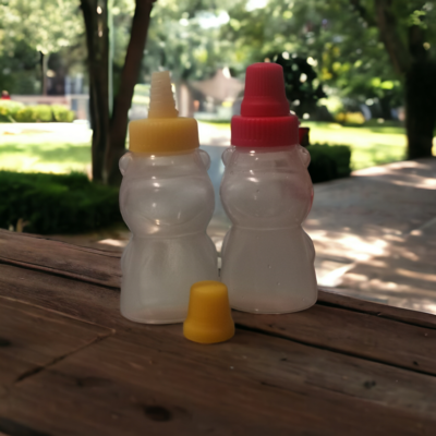 15mL (20g HONEY) CUTE MINI BEAR SQUEEZE REFILLABLE BOTTLES - PAIR OF 2 PACK