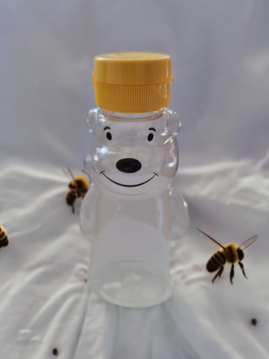 180mL MINI Honey Bears (PET♲) Food Grade with FLIP POUR Yellow Caps (250g HONEY)
