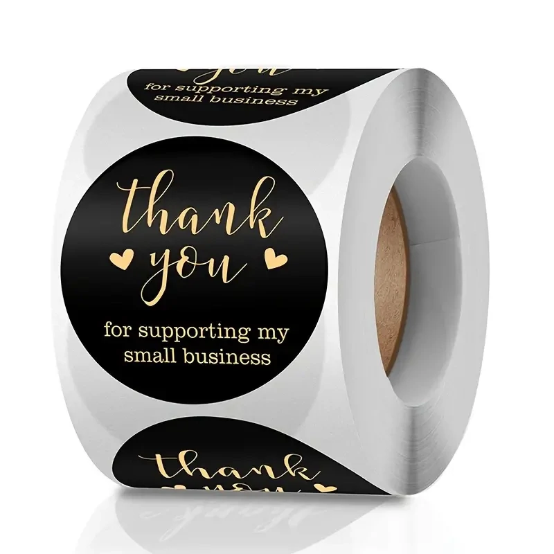 Thank You Stickers - Round BLACK 2.54 Cm - 500pcs/roll,