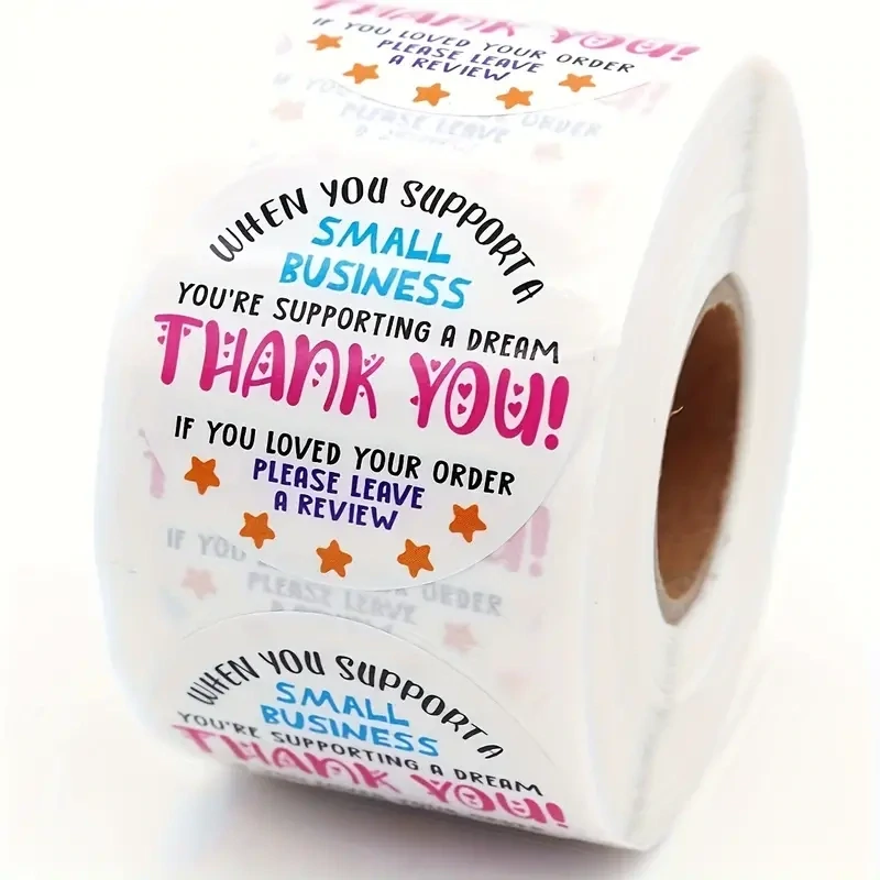 Thank You Stickers - Round COLOURED 3.8 Cm - 500pcs/roll,