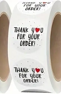 Thank You For Your Order Stickers - Round WHITE with BLACK lettering 2.54 Cm - 500pcs/roll,
