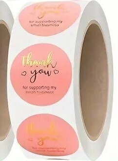 Thank You Stickers - Round PINK with GOLD lettering 2.54 Cm - 500pcs/roll,
