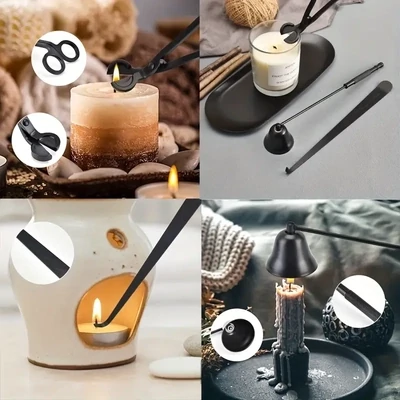 Candle Accessory Set - Wick Trimmer, Snuffer, Clipper, and Dipper 1 SET (BLACK)