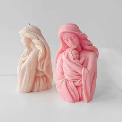 Mother Mary And Baby Hugging Candle - SILICON MOULD,