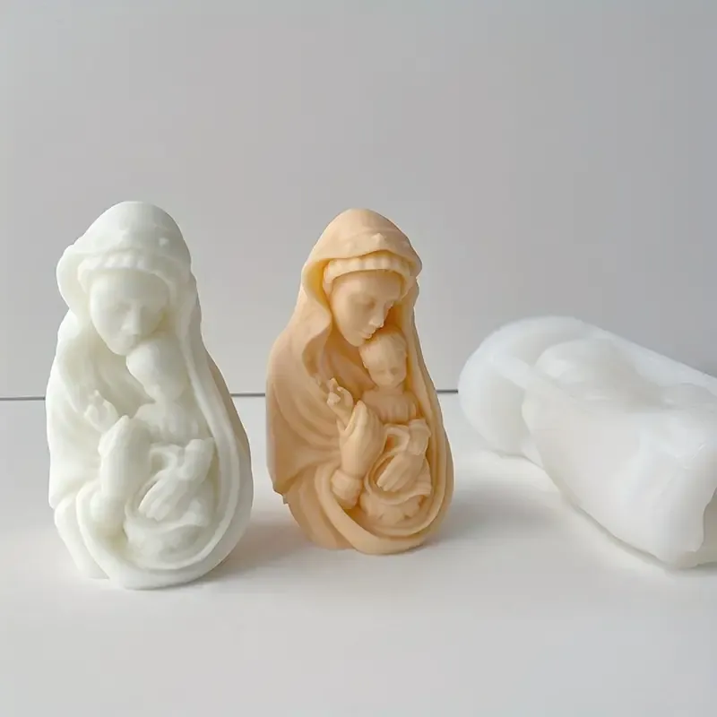 3D Mary And Baby Hugging Candle - SILICON MOULD,