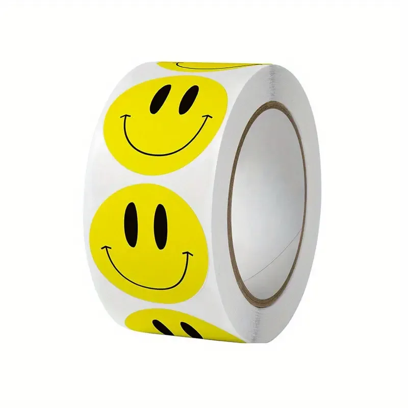 Smiley Stickers - Round Yellow 2.54 Cm - 500pcs/roll,