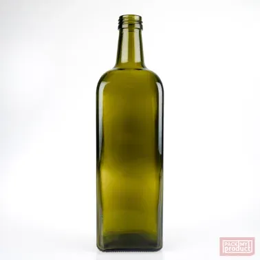 1Ltr Antique Green Glass Marasca Olive Oil Bottle 31.5mm T/E Finish with Choice of Cap