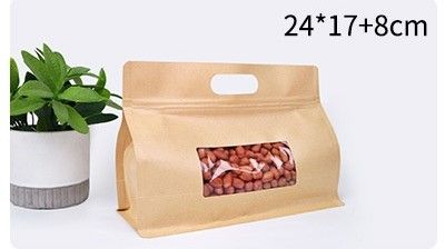 KRAFT PAPER  Ziplock bags, stand up bottom, , expanded sides, with CLEAR WINDOW  24 X 17 X 8CM