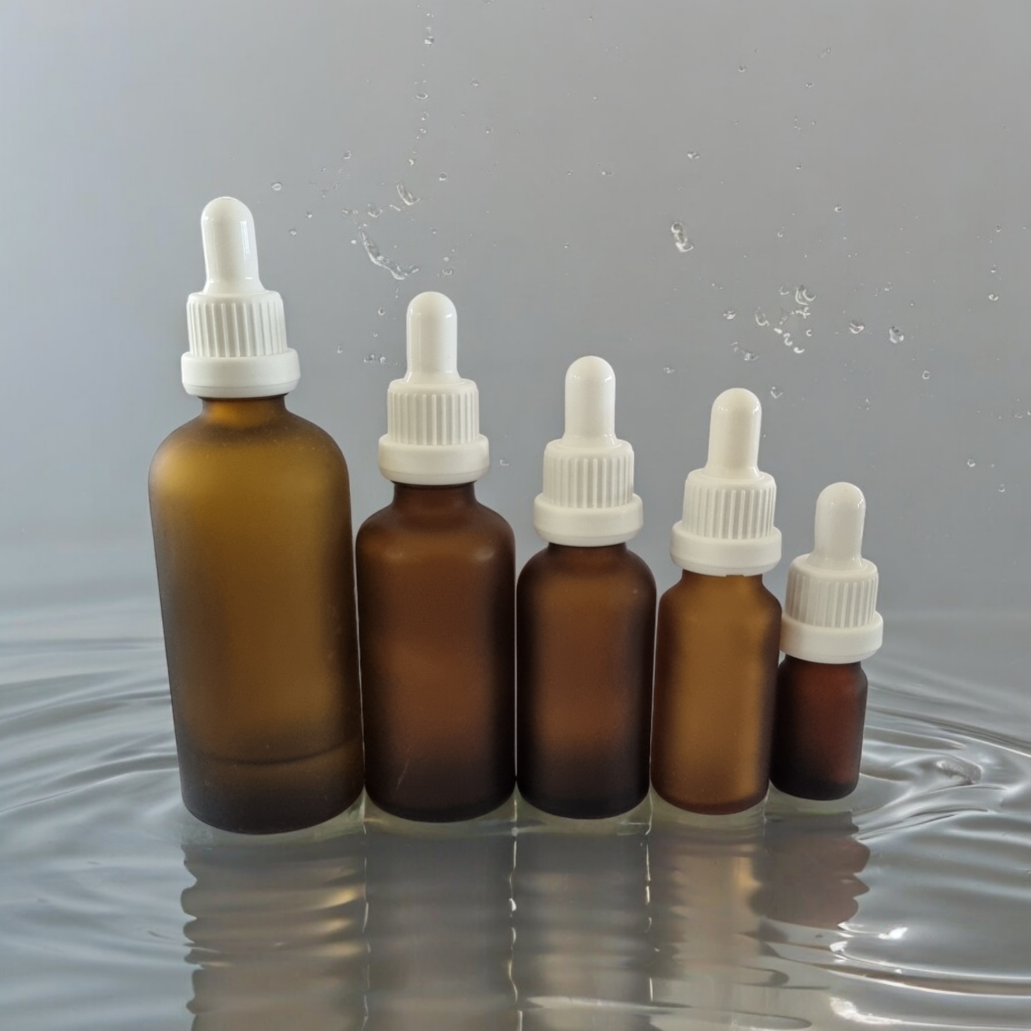 FROSTED AMBER GLASS BOSTON AROMA BOTTLES 18mm NECK - 5mL to 100mL  with WHITE Teat Glass Dropper &amp; WHITE EURO TAMPER EVIDENT  Cap