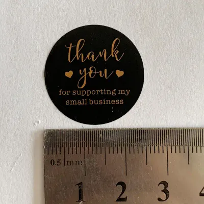 Thank You Stickers - Round BLACK with Brown Lettering 2.54 Cm - 500pcs/roll,