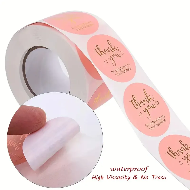 Thank You Stickers -THANK YOU (Pink Label with Gold Lettering)- 500pcs/roll,