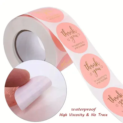 Thank You Stickers -THANK YOU (Pink Label with Gold Lettering)- 500pcs/roll,