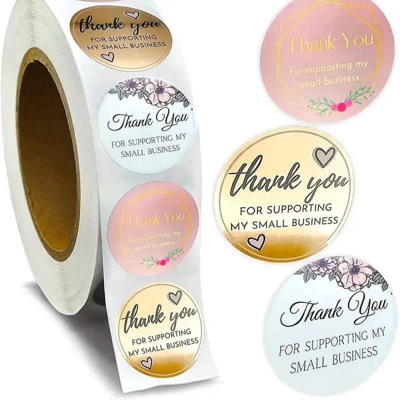 Thank You Stickers -THANK YOU (3 VARIATIONS ON ROLL)- 500pcs/roll,