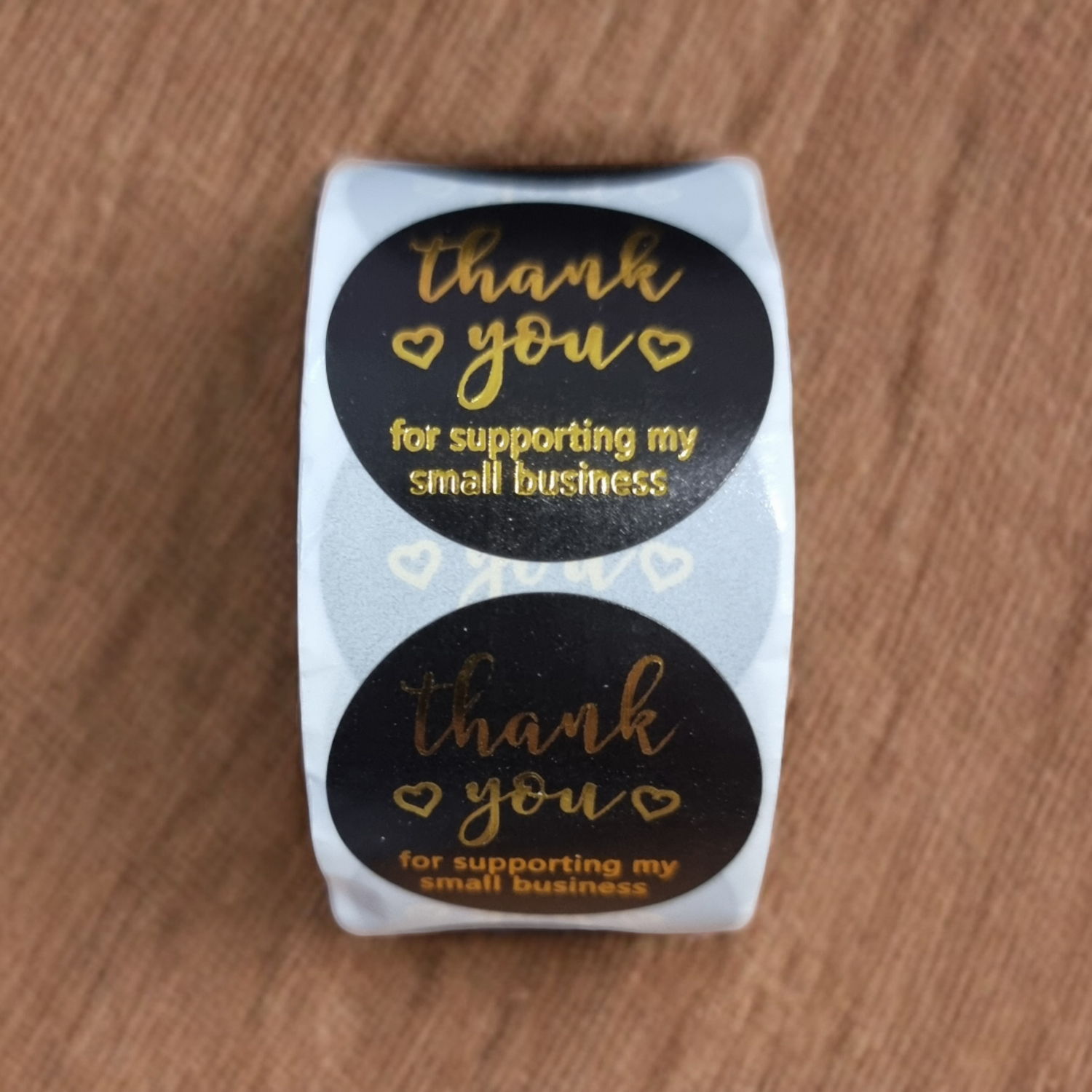 Thank You Stickers - Round BLACK &amp; GOLD  2.54 Cm - 500pcs/roll,