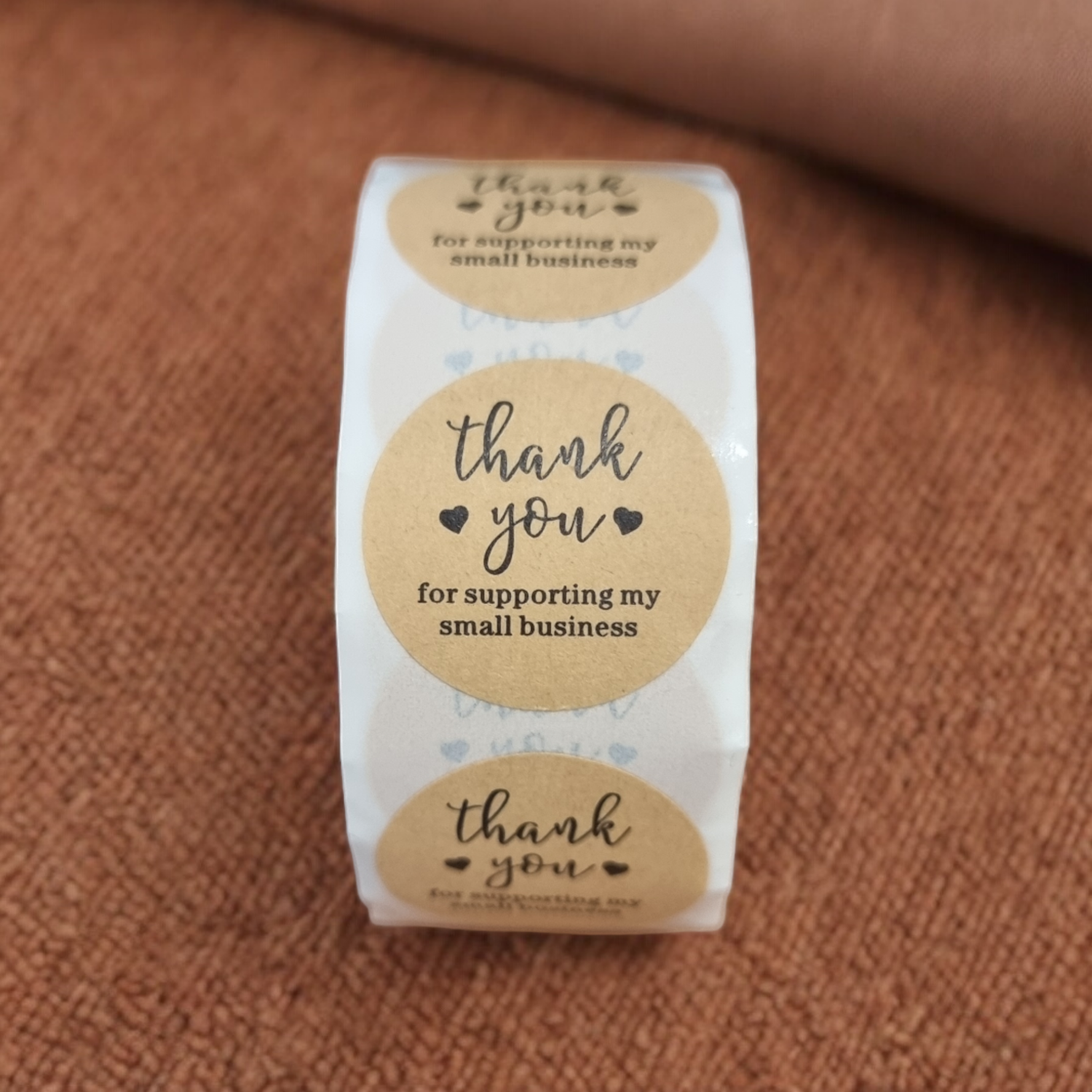 Thank You Stickers - Round LIGHT BRONZE (BLACK HEARTS) 2.54 Cm - 500pcs/roll,