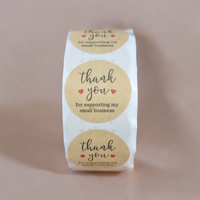 Thank You Stickers - Round LIGHT BRONZE- WITH RED HEARTS 2.54 Cm - 500pcs/roll,