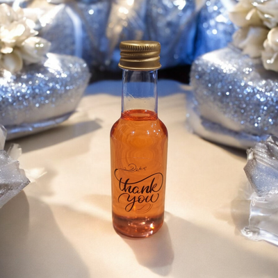 50mL Mini Wine,Spirit (PET♲) Clear Bottle with Gold Screw Cap(Food Grade) - PREPRINTED -THANKYOU