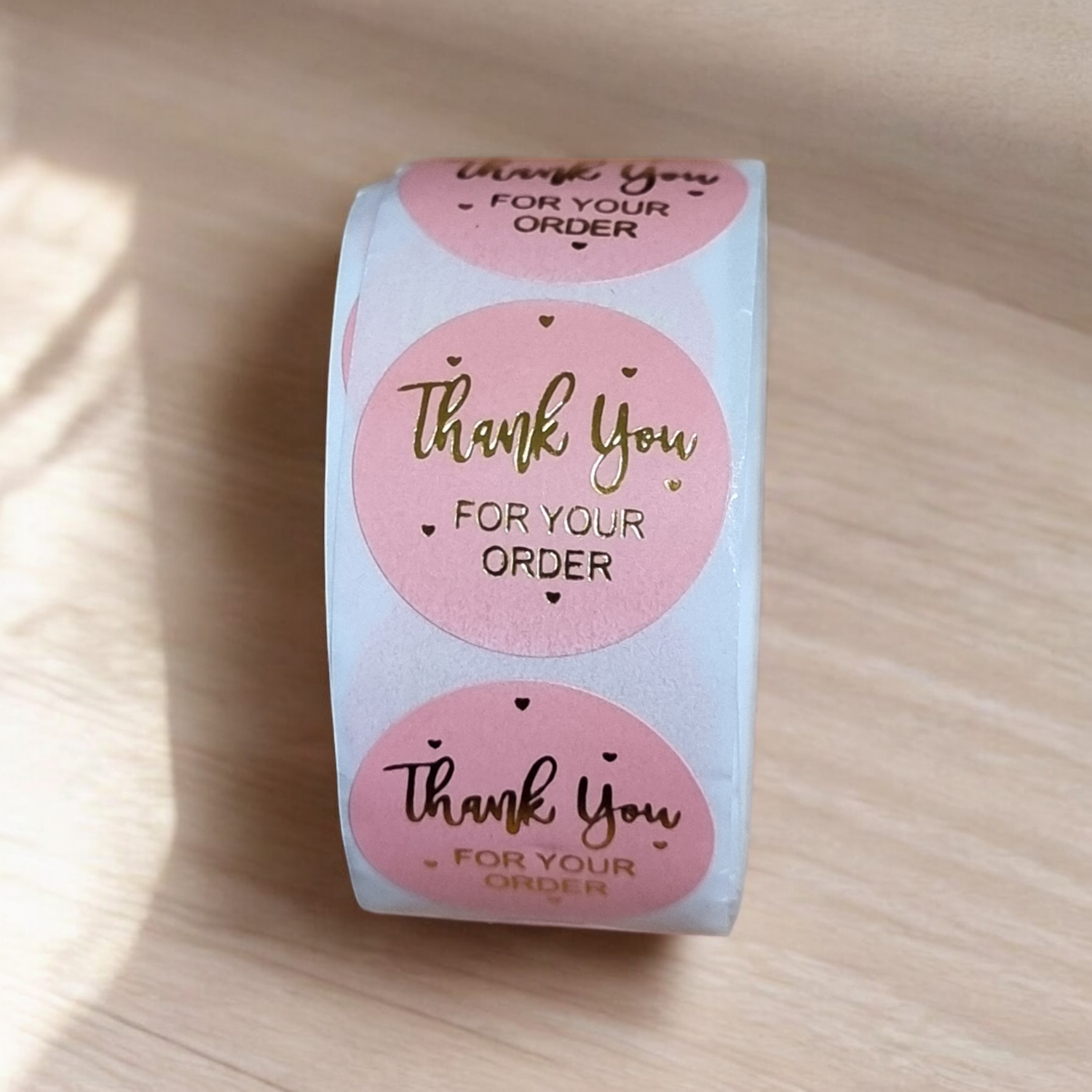 Thank You Stickers -THANK YOU (Pink Label with Gold Lettering)- V2- 500pcs/roll,
