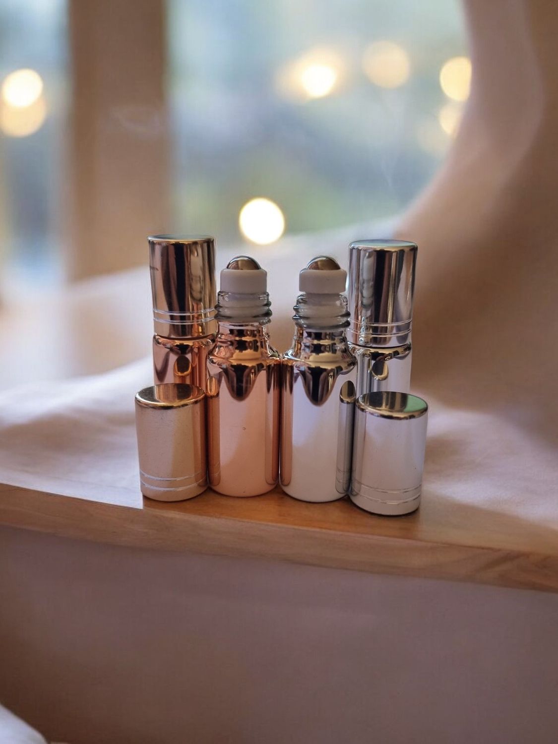 5ml SILVER or GOLD - 2 LINE &amp; Cap Glass Rollon with Metal Roller