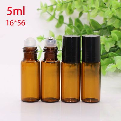 5ml AMBER Glass Roller with Black Cap &amp; S/Steel Roller Ball