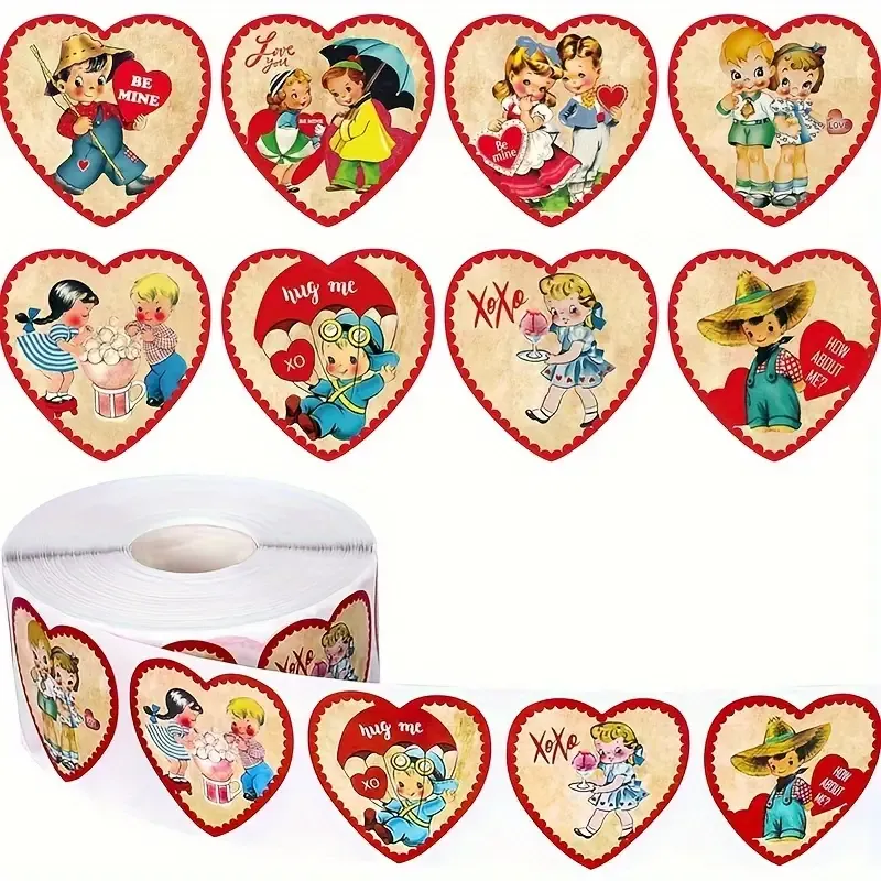 500 Stickers/rolls Happy Valentine&#39;s Day Stickers - Heart-shaped Gift Stickers,