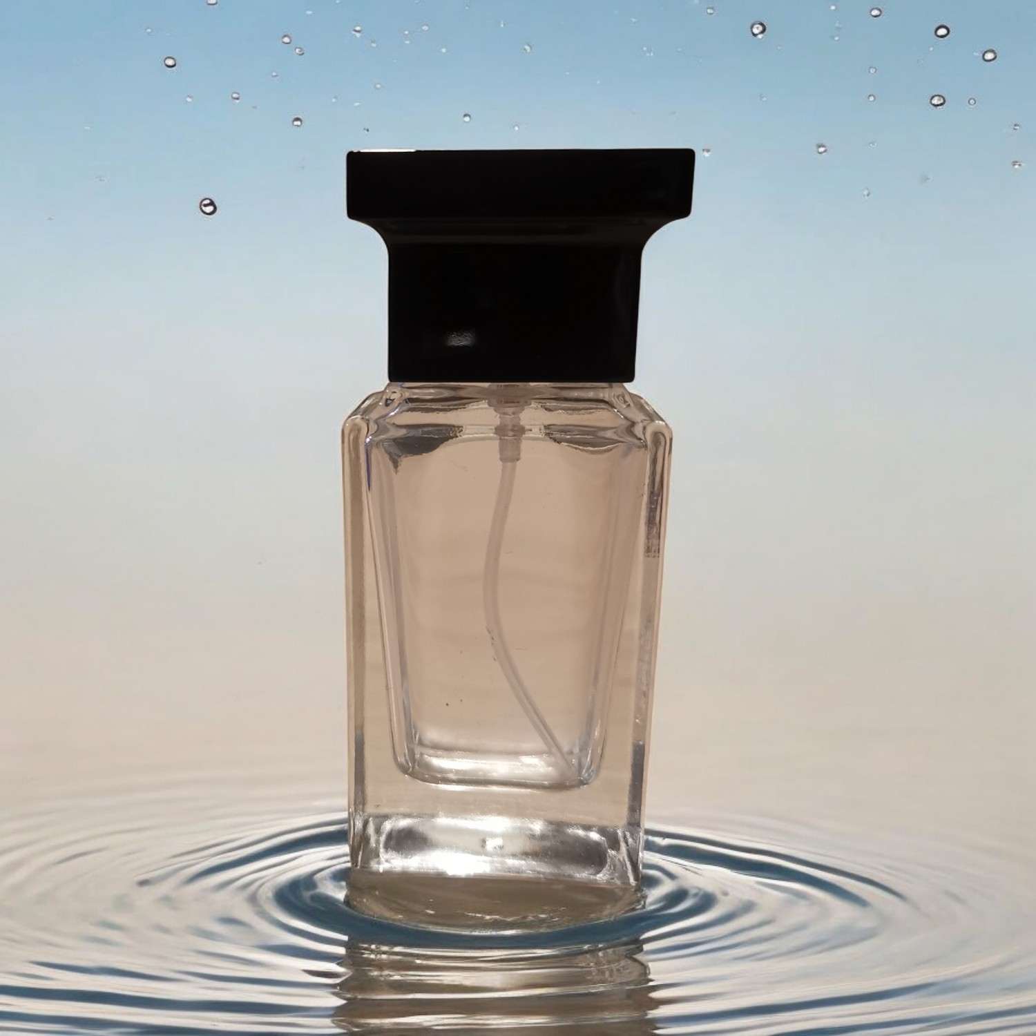 30mL Rectangle CLEAR Glass TOM FORD Atomiser with BLACK Cap -