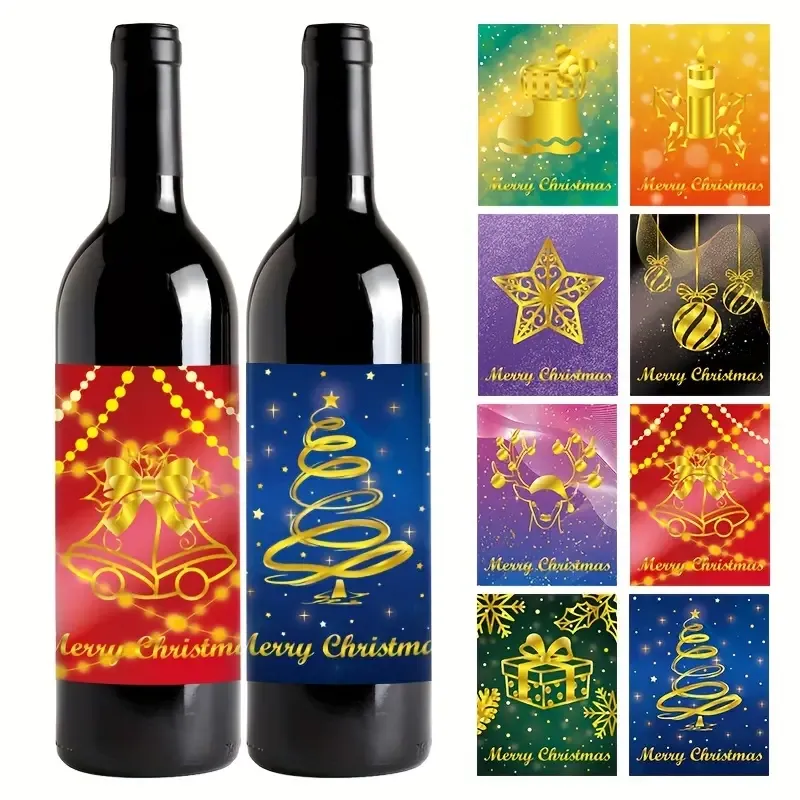 WINE BOTTLE XMAS STICKERS - SET OF 8