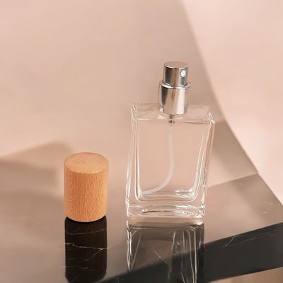 15mL Rectangle Glass Atomiser with Light Timber Overcap
