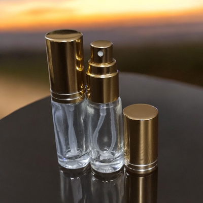 3ml  Glass Atomiser with SHINY GOLD (2 LINE) Overcap PACK OF 5