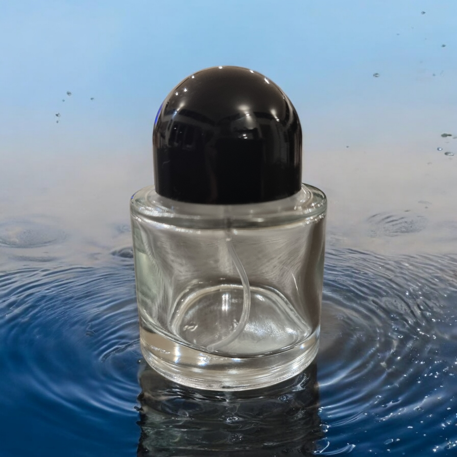 30mL Atomiser  - BYREDO Style Clear Glass with Gloss Silver and BLACK Overcap