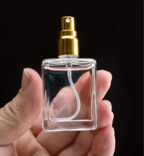 15mL Rectangle Glass Atomiser with GOLD  Overcap (2 Ring)