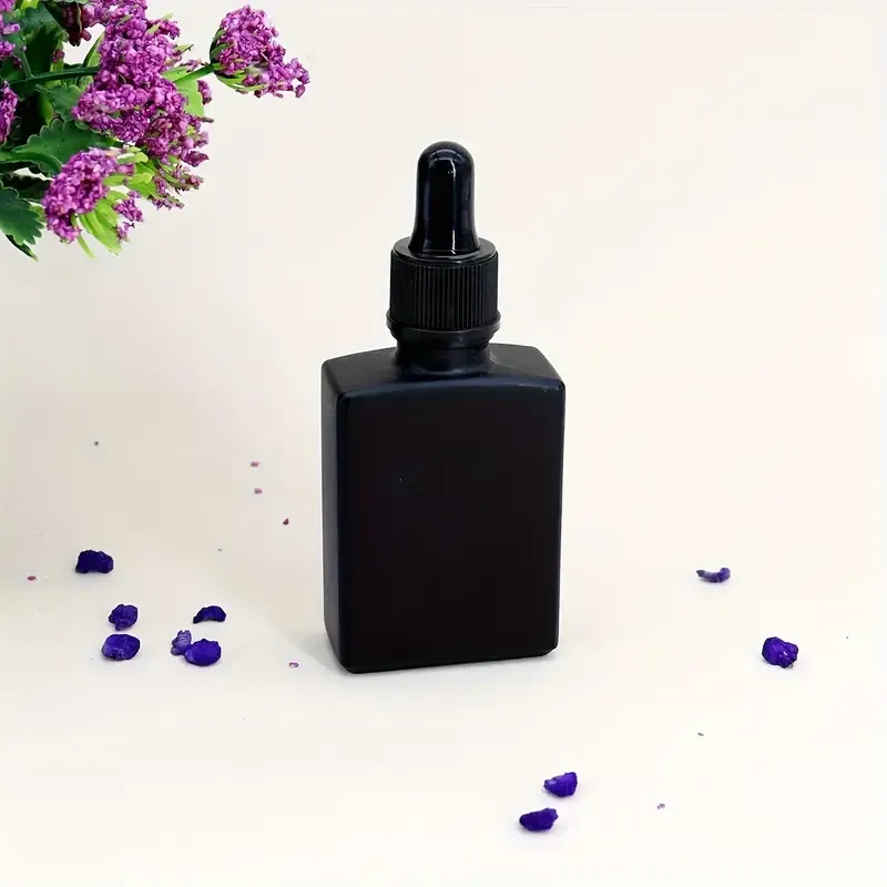 30ml Rectangle BLACK Glass Dropper Bottle with Black Teat Black Gloss Cap &amp; Dropper (FULL BLACK GLASS)