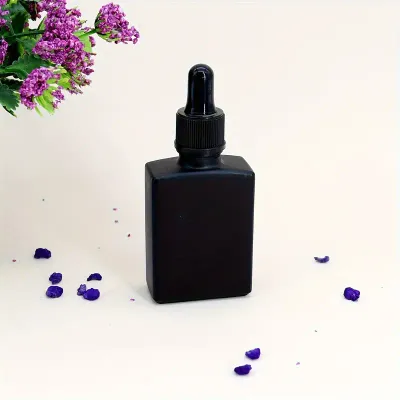 30ml Rectangle BLACK Glass Dropper Bottle with Black Teat Black Gloss Cap &amp; Dropper (FULL BLACK GLASS)
