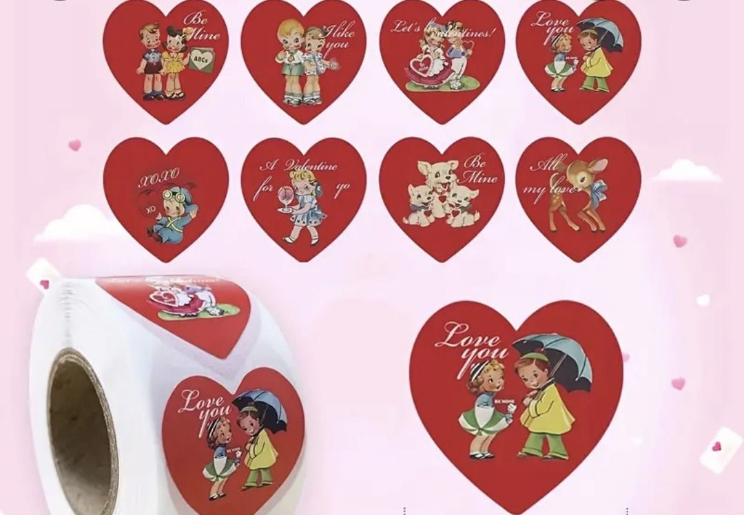 500 Stickers/rolls Happy Valentine&#39;s Day Stickers - Heart-shaped Gift Stickers,