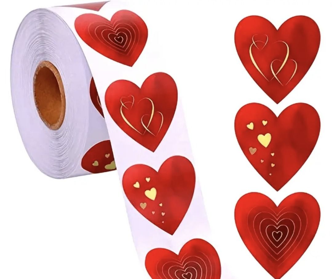 500 Stickers/rolls RED  HEART Stickers - Heart-shaped Gift Stickers,