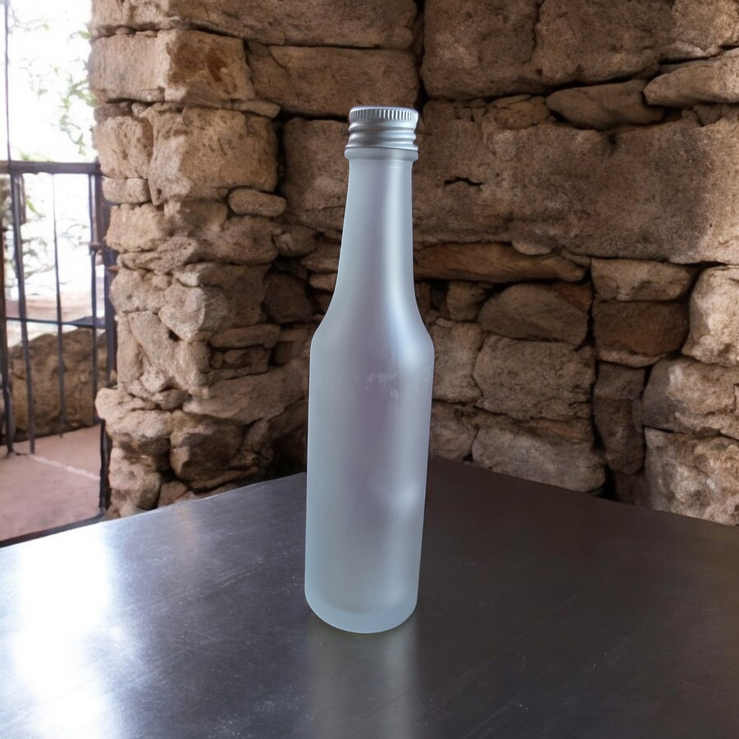 80mL Round FROSTED Glass Bottle WITH  SILVER Cap