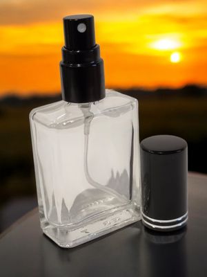 15mL Rectangle Glass Atomiser with BLACK  (2Ring) Overcap