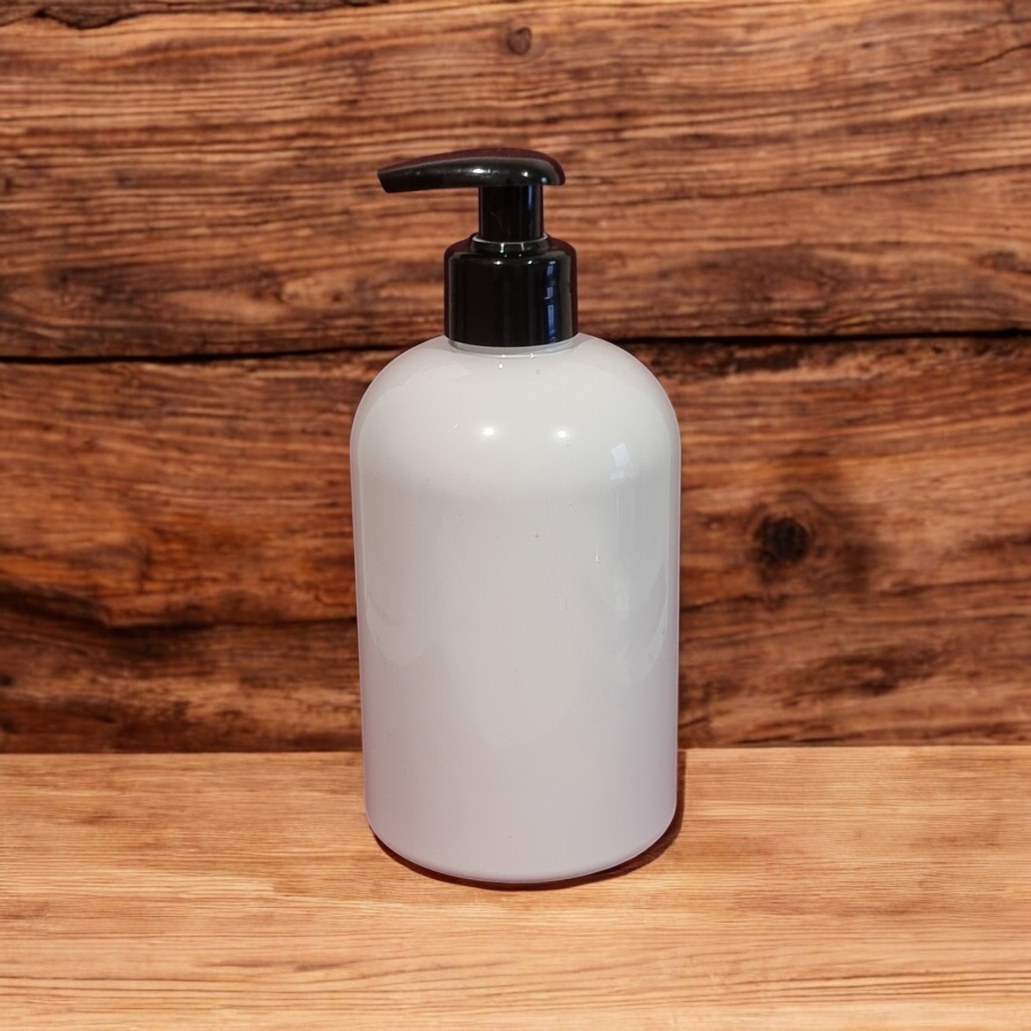 500mL SQUAT WHITE PET (Plastic) (Non Ribbed) 28/410 BLACK Lotion Pump 2mL Dispensing -