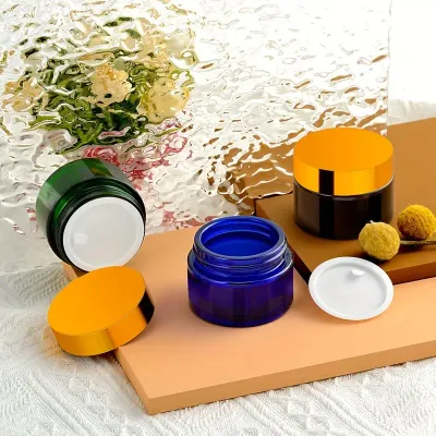 30g COBALT BLUE Glass QUALITY Balm Pot &amp; GLOSS GOLD Screw Cap - SPECIAL BUY