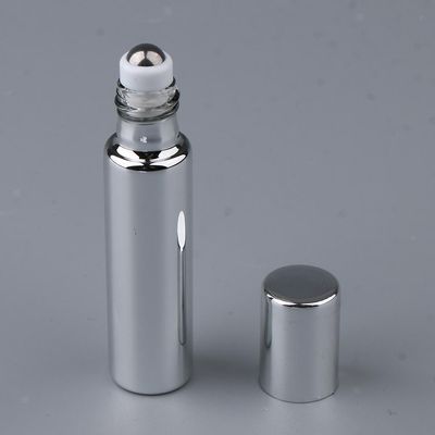10ml SILVER Glass &amp; Cap Rollon with s/steel Metal Roller