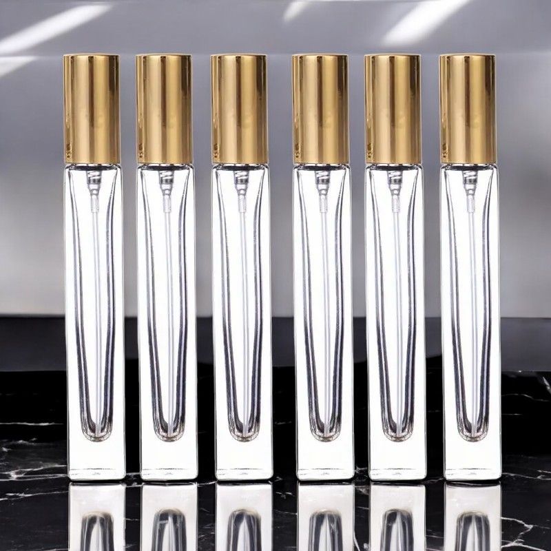 10mL Elegant THICK QUALITY Clear GLASS Atomiser with Gloss Gold Overcap