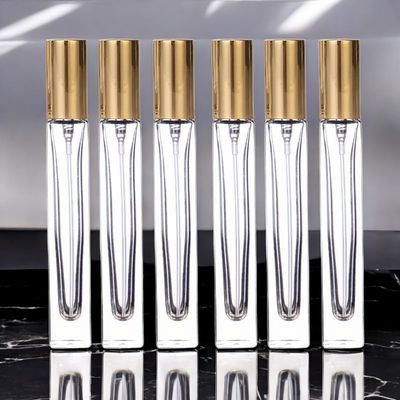 10mL Elegant THICK QUALITY Clear GLASS Atomiser with Gloss Gold Overcap