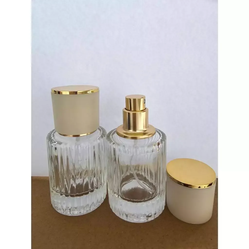 30ml ATOMISER  Glass+ GOLD SPRITZER/ ATOMISER with CREAM/GOLD over cap (CHLOE STYLE)