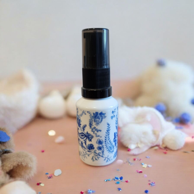 30mL SERUM PUMP (PET ♲) PLASTIC ANTIQUE FLORAL BOTTLE