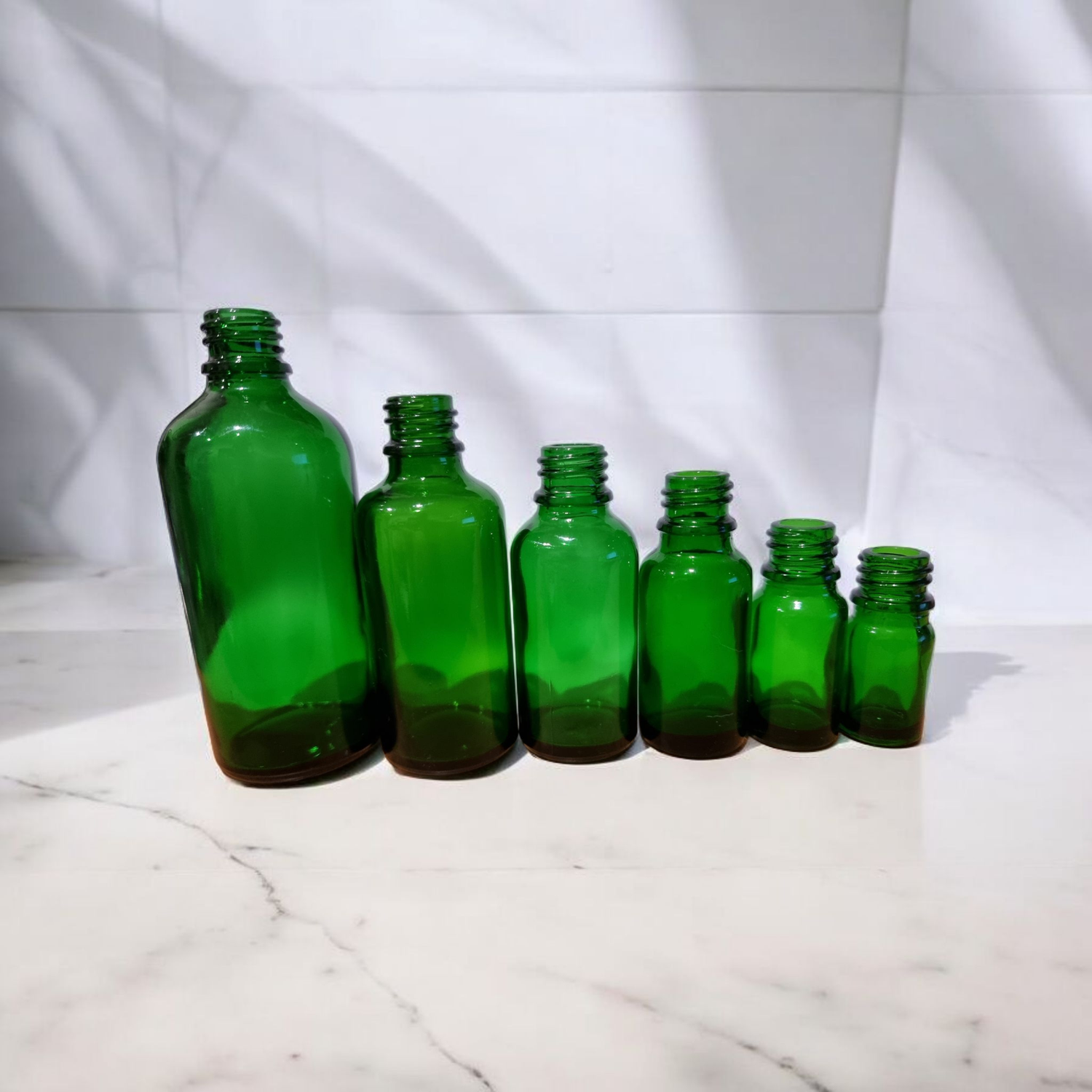 GREEN GLASS BOSTON AROMA BOTTLES 18mm NECK - 5mL to 100mL (BOTTLE ONLY)