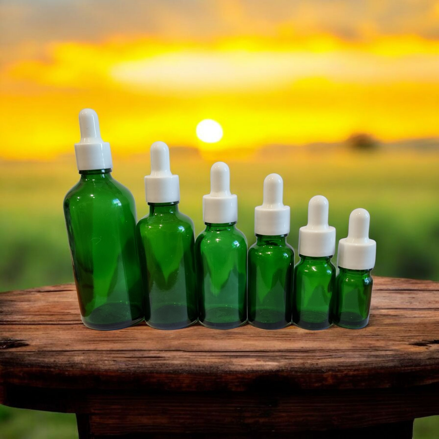 GREEN GLASS BOSTON AROMA BOTTLES 18mm NECK - 5mL to 100mL with WHITE TEAT , WHITE CAP &amp; DROPPER