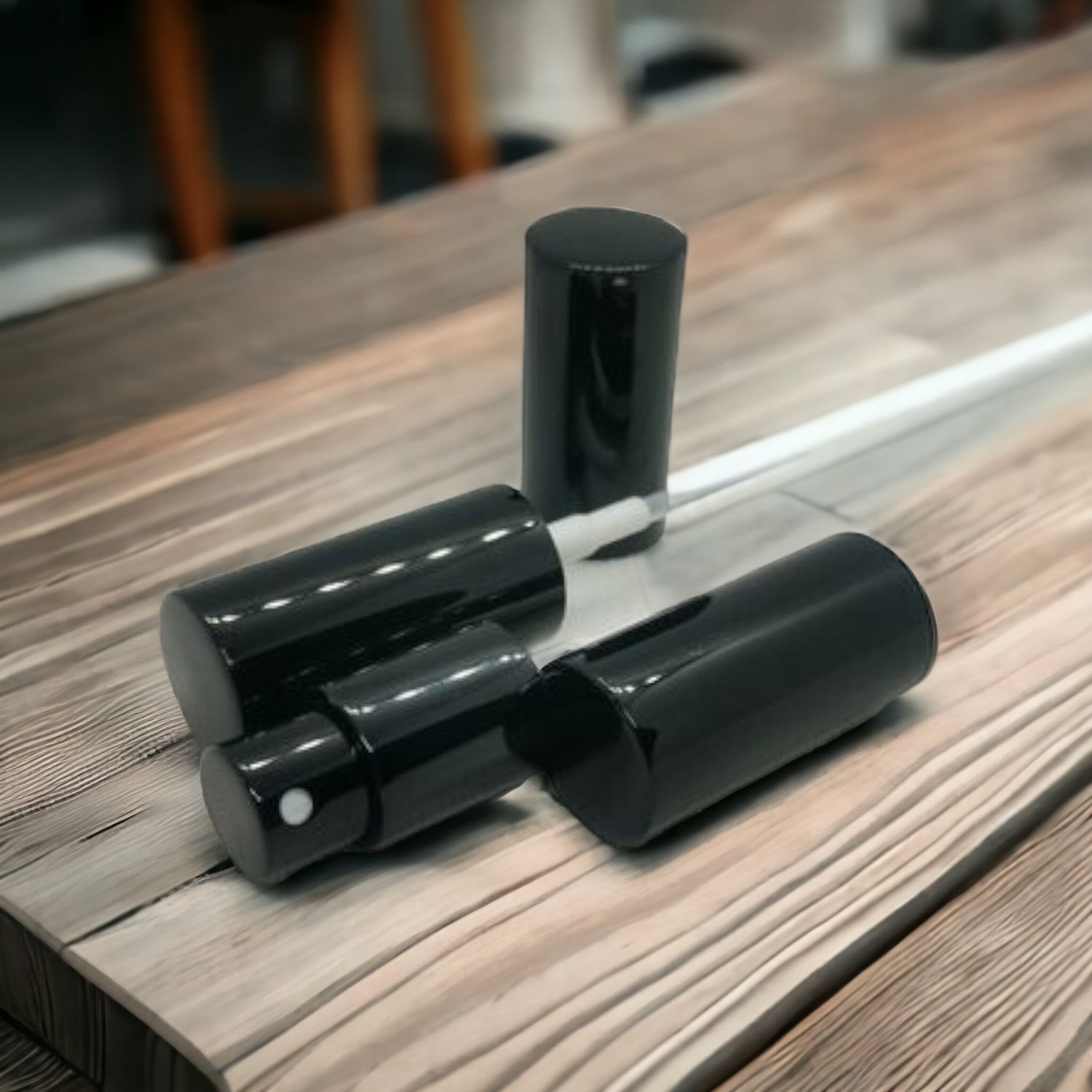18mm Atomiser Sprays  heads - GLOSS Black  (18mm neck Boston Bottles 5ml to 100ml) - 180mm Drawup Straw